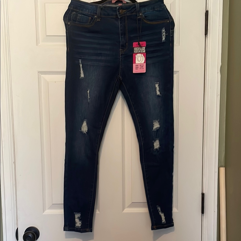 Distressed Dark Blue Jeans